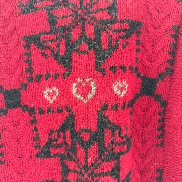 Vintage Woolrich sweater Womens Medium Red Wool Handknit Nordic Retro Fair Isle - Picture 2 of 7
